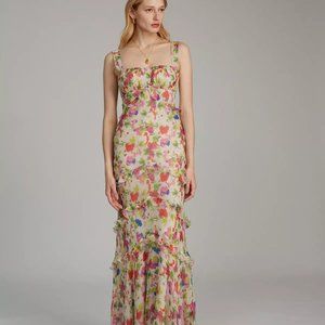 Saloni Floral Ruffled Gown Chandra Dress - US 4
